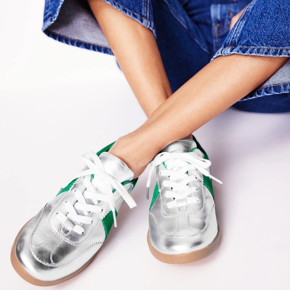 NWT Boden Retro Erin Tennis Trainer Sneakers Silver Green Leather Suede EU 39 - Picture 14 of 17